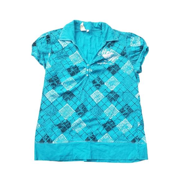 Beverly Hills Polo Club Tops - Beverly Hills Polo Club Checked Blue Collared Short Sleeved Shirt